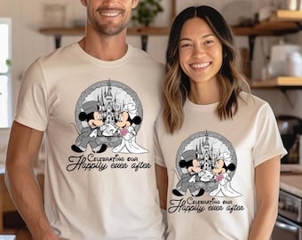Koszulka z napisem „Szczęśliwi na zawsze po ślubie”/Dopasowane stroje Disney dla par/Najlepsze koszulki dla par Disney/Myszka Miki i Myszka Minnie właśnie się pobrali