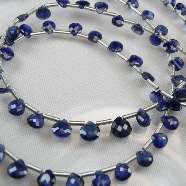 Last Half Strand-Blue Sapphire Heart Briolettes, AAA, Micro Faceted