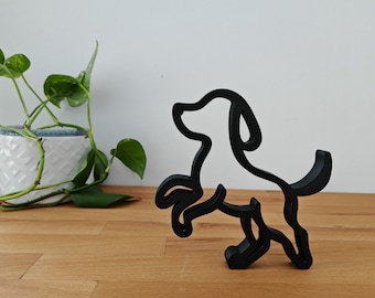 Dog Line Art Figurine – 3D Decoration Playful Puppy One Line Art – Customizable Sculpture – Gift Idea for Dog Lovers