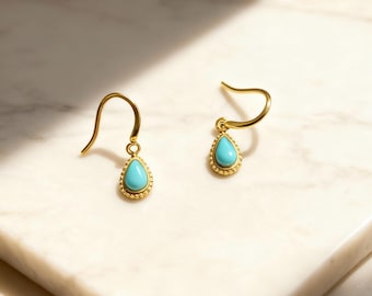 Earthy Turquoise Teardrop Earrings, Bohemian Turquoise Drop Earrings, Turquoise & Gold Teardrop Earrings,Optimized Turquoise Earrings