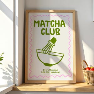 Matcha Poster, Kitchen Wall Art, Matcha Club Print, Minimalist Matcha Lover Gift, Green Aesthetic Print Instant Download Tea Poster