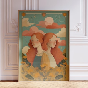 Gemini Zodiac Art Print: Modern Celestial Astrology Poster (Digital Download)