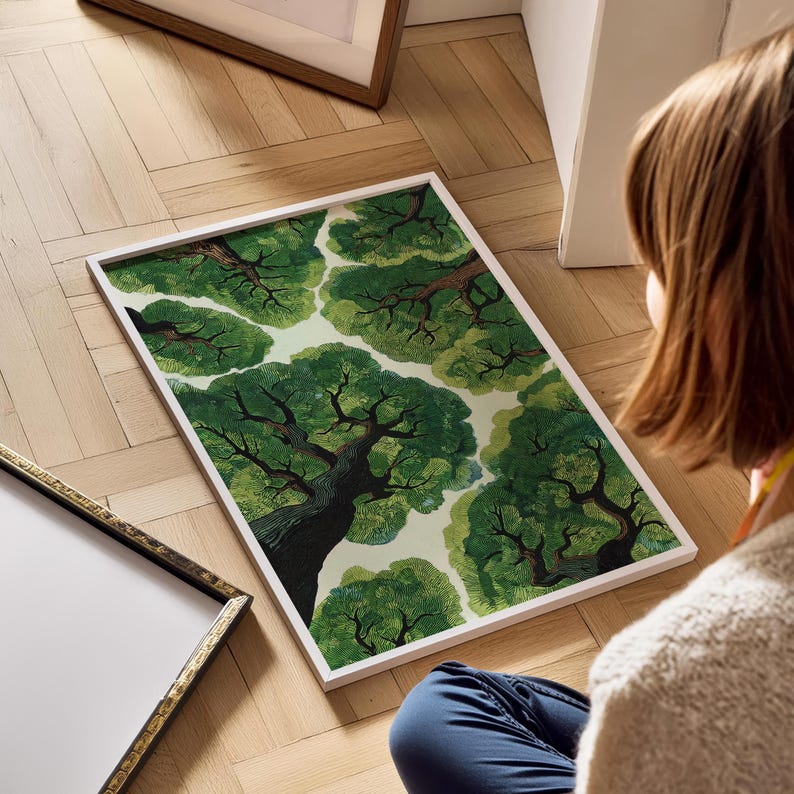 Print van een boslandschap, rustgevende natuurdecoratie voor aan de muur (digitale download) afbeelding 4