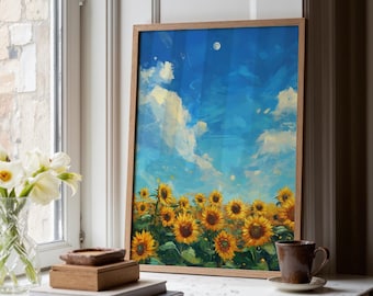 Sunflower Wall Art, Yellow Floral Print (Digital Download)