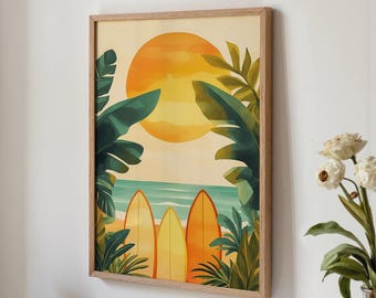 Grafika ścienna z deską surfingową, wydruk z Hawajów (pobranie cyfrowe)