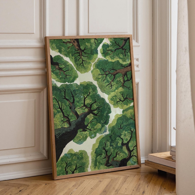 Print van een boslandschap, rustgevende natuurdecoratie voor aan de muur (digitale download) afbeelding 3