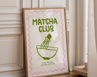 Póster del Club Matcha, decoración de pared de té verde (descarga digital)