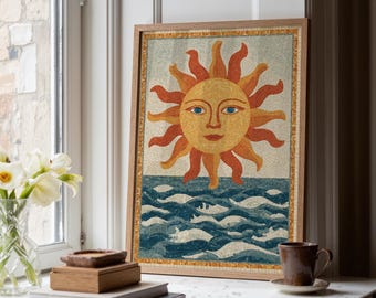 Mosaic Sun Poster, Boho Sun Wall Art, Sunshine Print (Digital Download)