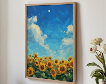 Sunflower Wall Art, Yellow Floral Print (Digital Download)