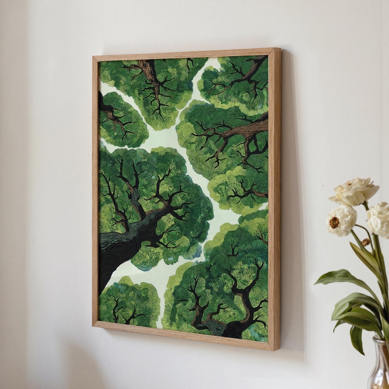 Print van een boslandschap, rustgevende natuurdecoratie voor aan de muur (digitale download) afbeelding 1