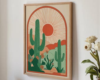 Cactus Folk Art Print: Retro Boho Desert Wall Art (Digital Download)