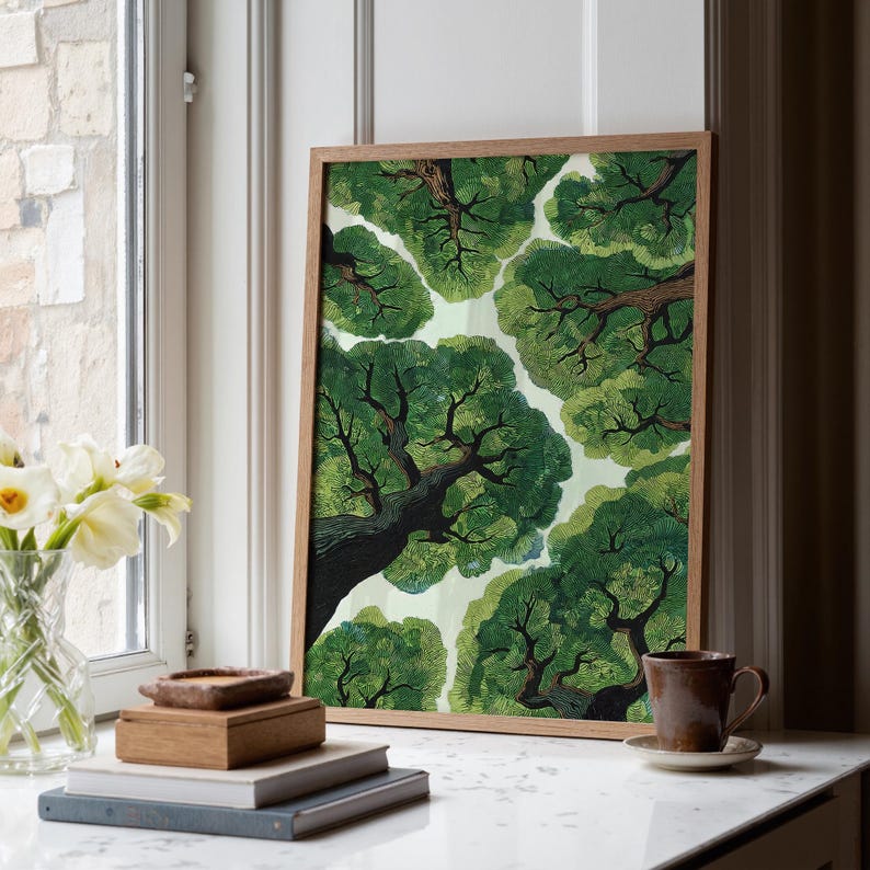 Print van een boslandschap, rustgevende natuurdecoratie voor aan de muur (digitale download) afbeelding 7