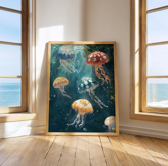 Jellyfish Wall Art, Watercolor Ocean Poster (Digital Download)