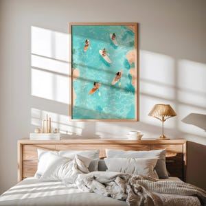 Paddle Board Girls Print: Tropical Coastal Water Sport Art (Digital Download)