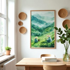 Vietnam Wall Art, Vietnam Travel Poster, Hanoi Poster, Tea Fields Wall Art, Nature Wall Art, Vietnam Watercolor Painting, Green Wall Art