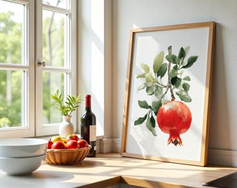 Watercolor Pomegranate Print, Kitchen Wall Art, Botanical Poster (Digital Download)