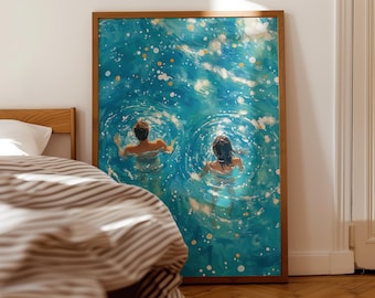 Swimming Wall Art, Minimalist Summer Holiday Decor (Digital Download)
