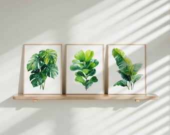 Tropisches Blatt Druck Set von 3, Botanische Wandkunst, Monstera & Palmen Druck (Digitaler Download)