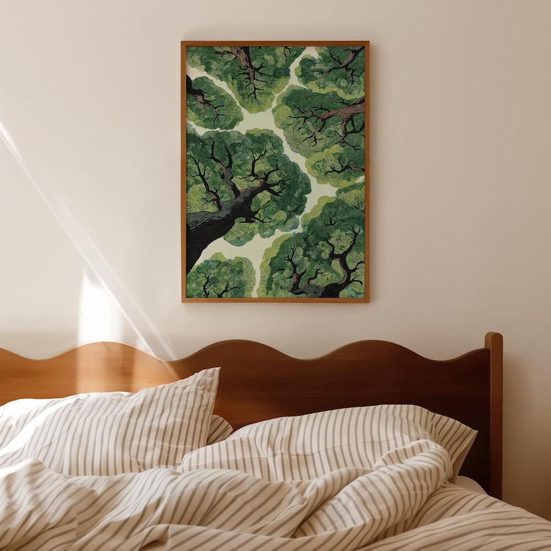 Print van een boslandschap, rustgevende natuurdecoratie voor aan de muur (digitale download) afbeelding 2
