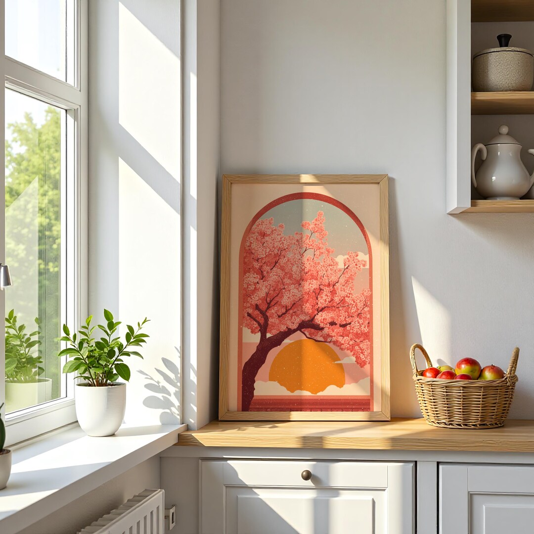 Cherry Blossom Folk Art Print, Sakura Tree Painting, Japanese Wall Art ...