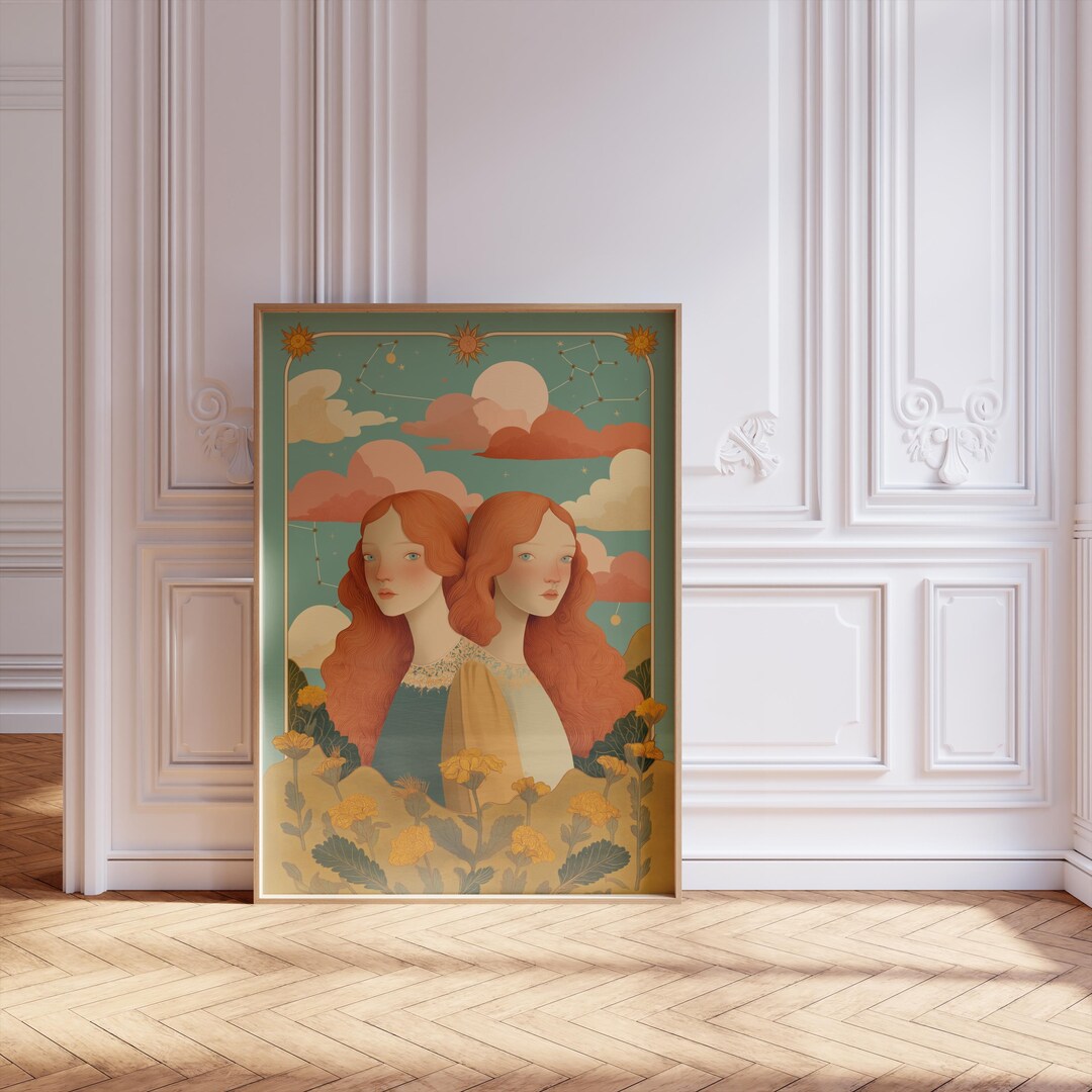 Gemini Zodiac Art Print: Modern Celestial Astrology Poster (digital ...