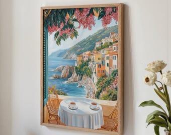 Cinque Terre Italien Poster: Vintage Balkon Blick aufs Meer (Digitaler Download)