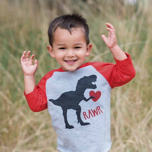 Kids Valentines Shirt - Dinosaur Valentine's Day Shirt  - Girls or Boys Dino Valentine Outfit - Baby, Toddler, Youth - Red Valentines Shirt