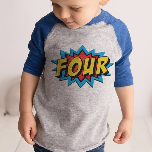 Superhero Fourth Birthday FOUR 4 Years Old Gift Idea Kids T-Shirt Comix Style Superhero Fourth Birthday FOUR 4 Years Old Gift Idea Kids T-Shirt Comix Style