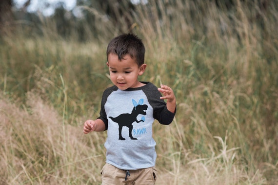Boys Easter Shirt Blue Dinosaur Easter 