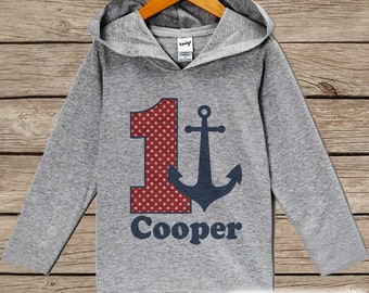 Boy's Applique Anchor with Monogram Seersucker & Big Navy Carved Anchor Pea Coat Buttons John John or Outfit