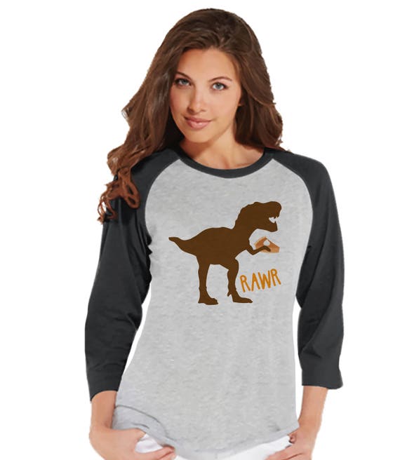 Funny Women's Thanksgiving Shirt - Dino Pumpkin Pie - Ladies Thanksgiving Dinosaur Happy Thanksgiving Dinner - Grey Raglan Tee - Fall Dino Il_570xn