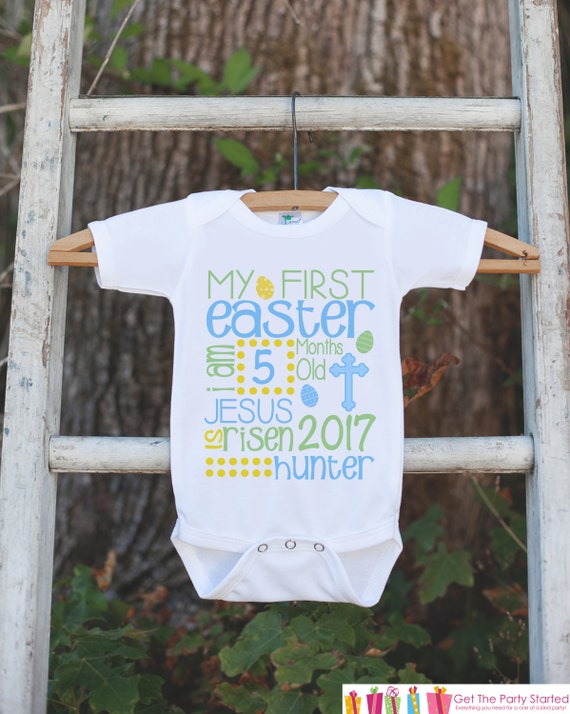 Boys First Easter Outfit - Kids Happy Easter Onepiece - Baby Boy's First Easter Outfit - Kids 1st Easter Bodysuit - Religious - Christian Il_570xn
