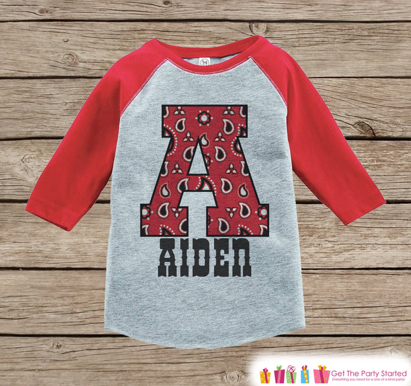 Baby Boy's Outfit Red Raglan Shirt Cowboy Initial Baby Etsy