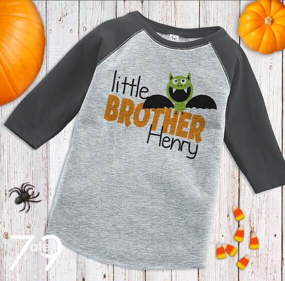 Little Brother Shirt - Boy's Bat Outfit - Halloween Tshirt - Boys Grey Raglan Tee - Sibling Shirts - Big Brother Little Brother Il_570xn
