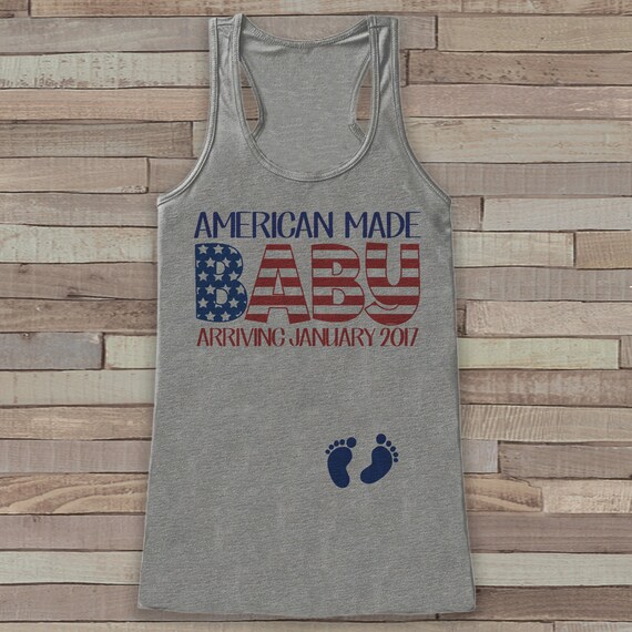 American Made Baby - Pregnancy Announcement - New Mom 4th of July Tank - Grey Flowy Tank - Pregnancy Fourth of July Shirt - Mom to Be Tank Il_570xn