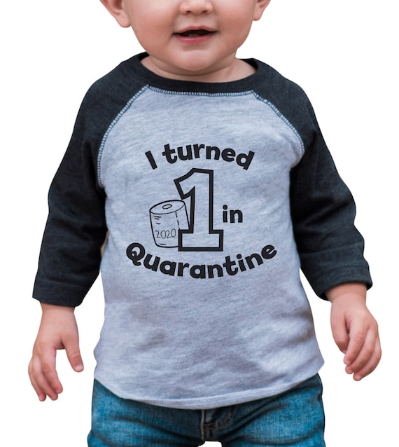 Funny Kids Birthday Quarantine Outfit - I Turned 1 In Quarantine - First Birthday Quarantine - Grey Baseball Tee for Boys or Girls Il_570xn