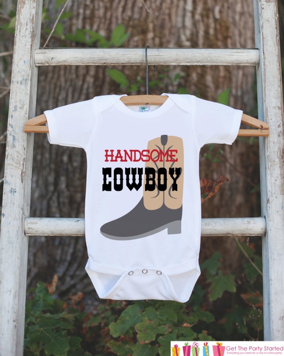 Handsome Cowboy Outfit - Novelty Bodysuit For Baby Boy - Western Bodysuit with Cowboy Boot - Cowboy Onepiece - Boy Baby Shower Gift Il_570xn