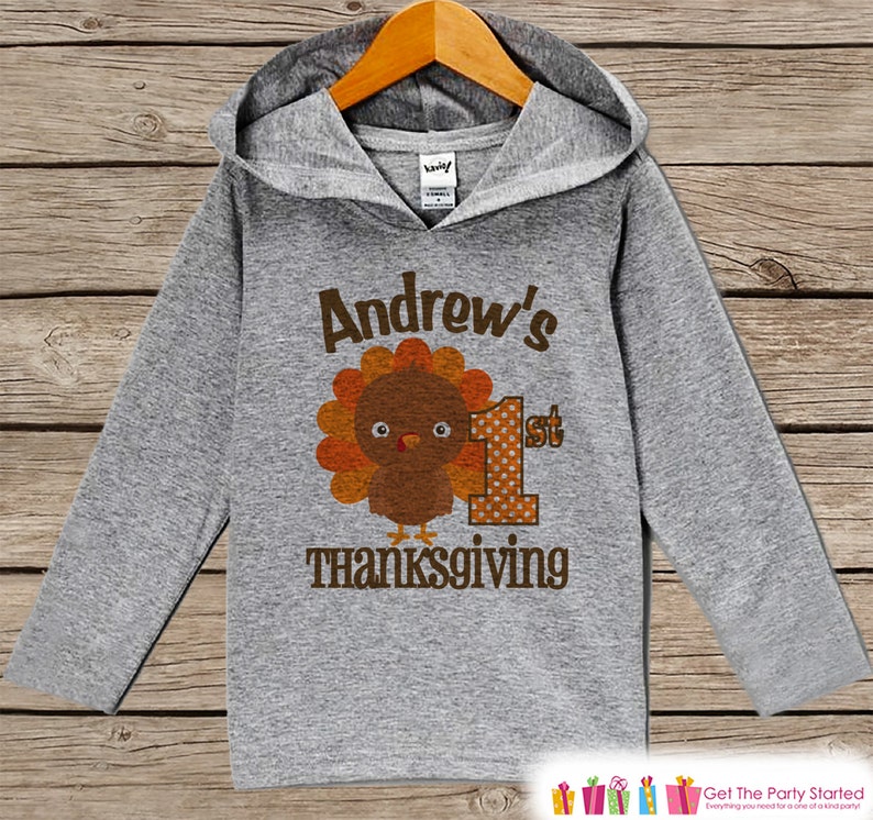 Infant Thanksgiving Baby/'s 1st Thanksgiving Turkey Hoodie First Thanksgiving Outfit Boy Baby Boy Turkey Day Shirt Kids Grey Pullover