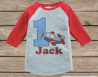 Boy's Birthday Outfit - Airplane Birthday Shirt - Plane Shirt - First Birthday Outfit - Red Raglan Birthday Shirt - 1st Birthday Top