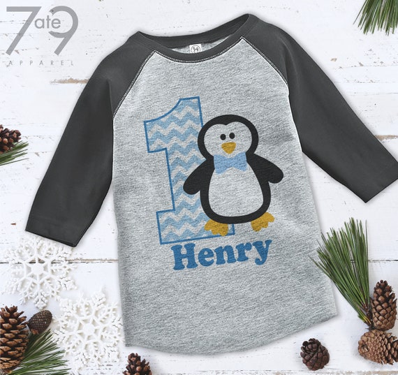 First Birthday Penguin Outfit - Boys 1st Birthday T-shirt - Winter Onederland Grey Raglan Shirt - Wonderland Birthday Raglan Tee Il_570xn