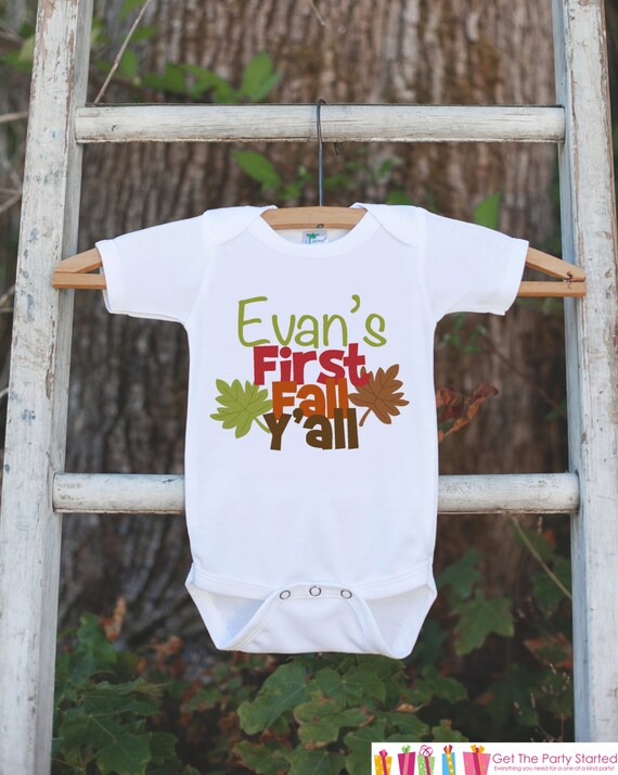 First Fall Y'all - Autumn Leaves Onepiece or Tshirt - Baby's First Fall Outfit for New Baby Boy or Baby Girl - Infant Newborn - Southern Il_570xn