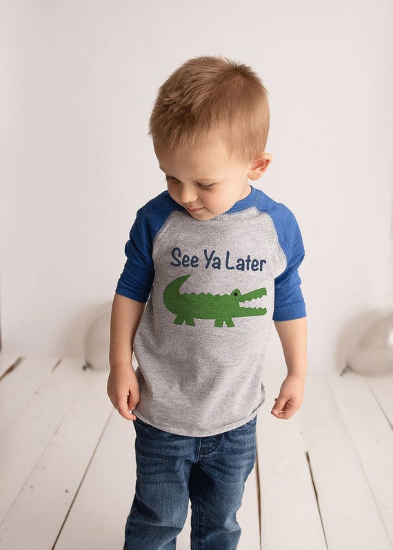Funny Boy's Shirt - Alligator Blue Raglan Shirt - See Ya Later Alligator Boy's Tshirt - Novelty Raglan Tee for Baby, Toddler, Infant, Youth Il_570xn