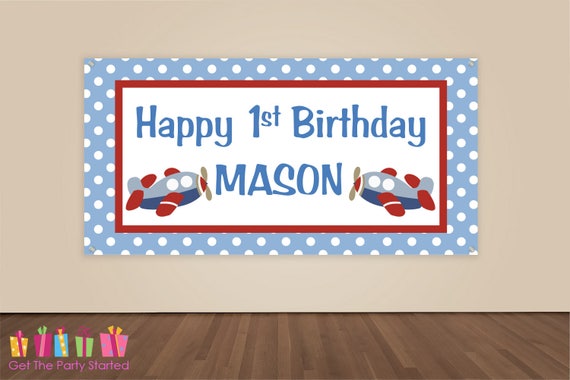 HAPPY BIRTHDAY Banner, Airplane Birthday Decorations, Plane Party Backdrop, Pilot Banner, Boys Birthday Party, Airplane Vinyl Banner Il_570xn