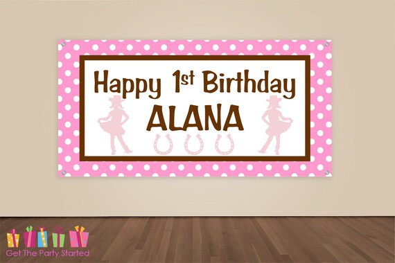 Happy Birthday Banner Pink Cowgirl Birthday Decorations Etsy
