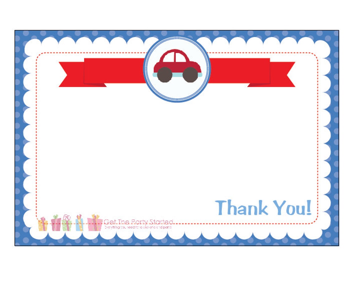 Car Thank You Note Car Birthday Party Thank You Card | Etsy