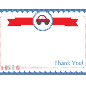 Car Thank You Note Car Birthday Party Thank You Card | Etsy