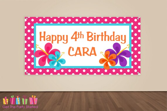 HAPPY BIRTHDAY Banner, Hawaiian Luau Birthday Decorations, Hawaiian Flowers Birthday Backdrop, Party Banner, Birthday Party, Vinyl Banner Il_570xn