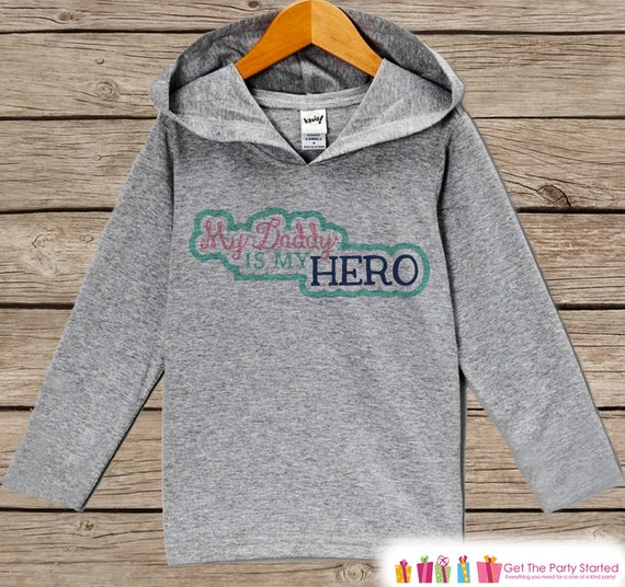 Baby Girls Father's Day Hoodie - Grey Kids Hoodie - Daddy Is My Hero - Military Outfit - Toddler Girls Happy Fathers Day Shirt - 4th of July Il_570xn
