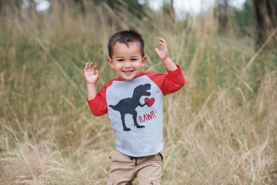 Kids Valentines Shirt - Dinosaur Valentine's Day Shirt - Girls or Boys Dino Valentine Outfit - Baby, Toddler, Youth - Red Valentines Shirt Il_570xn