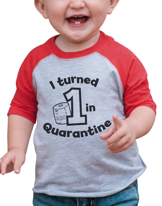 Funny Kids Birthday Quarantine Outfit - I Turned 1 In Quarantine - First Birthday Quarantine - Red Baseball Tee for Boys or Girls Il_570xn